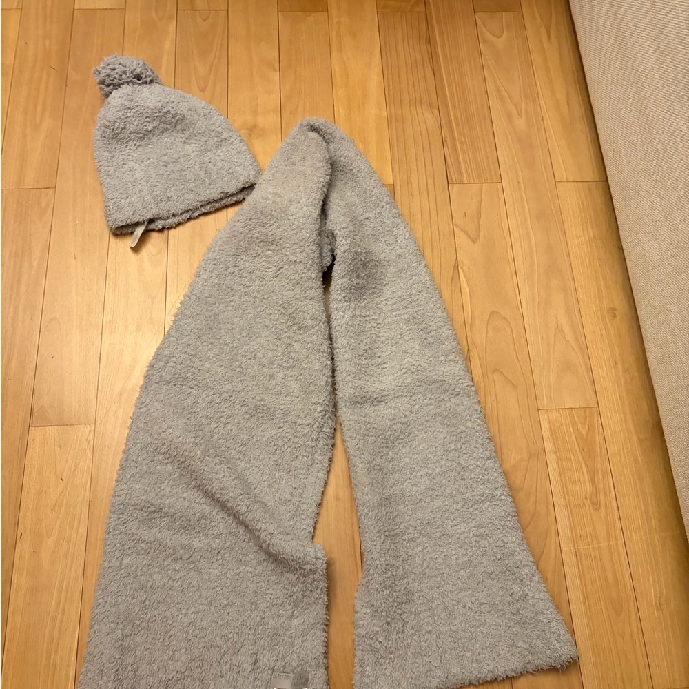 Barefoot Dreams Soft Gray Kids Hat and Scarf Set